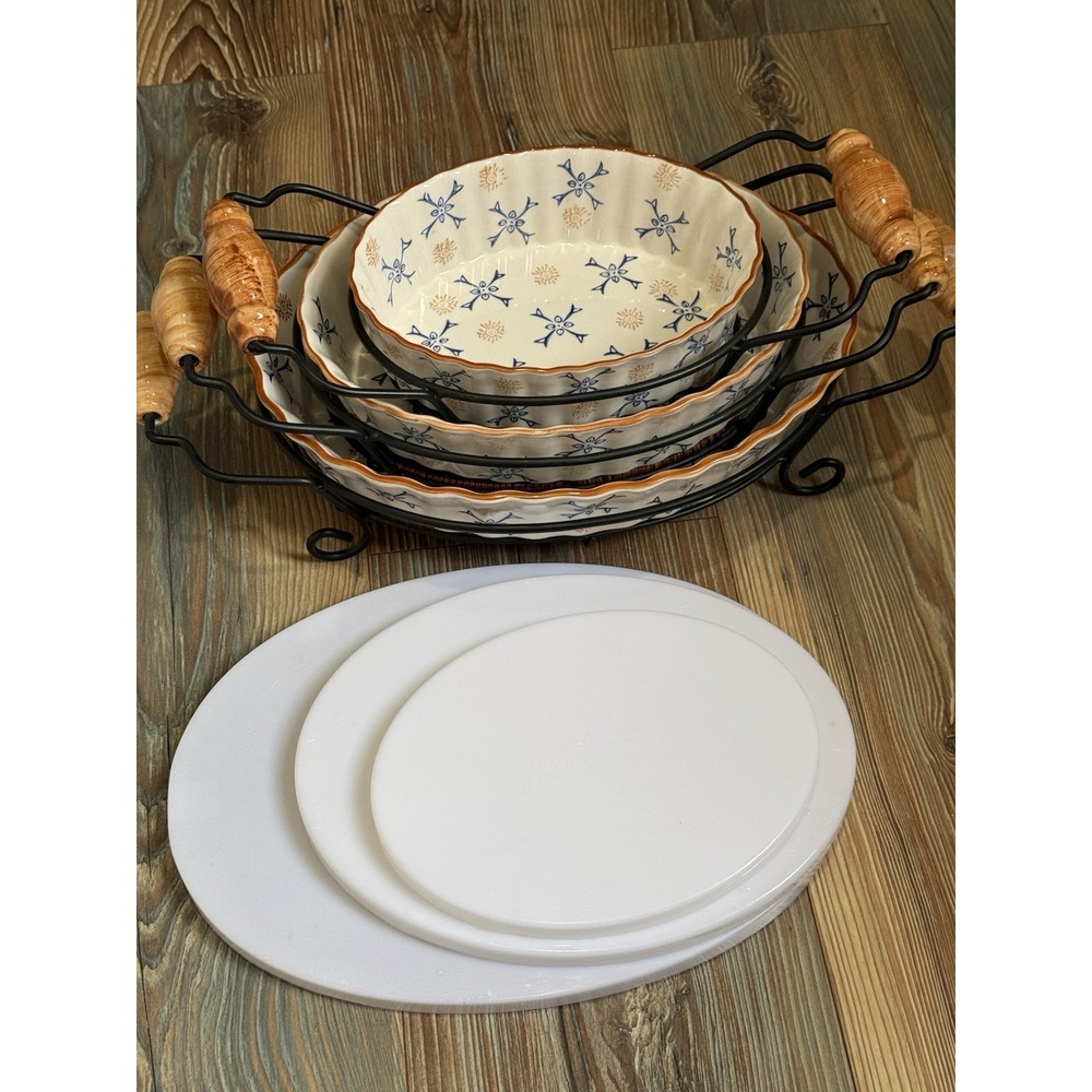 Temptations by Tara Provance 9 Piece Set Oval Casseroles with Handles and Basket